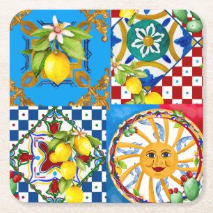 Dessous De Verre Carré Carreaux siciliens, majolica, citrons 