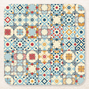 Dessous De Verre Carré Carrelage marocain, motif sans couture colorée.