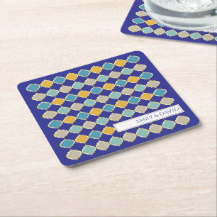 Dessous De Verre Carré Carrelage marocain Royal Blue Golden Mariage