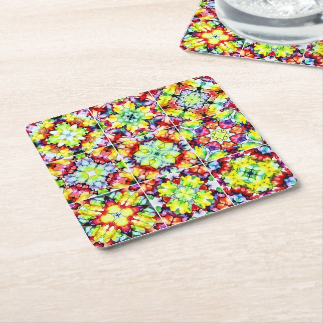 Dessous De Verre Carré Carrelage méditerranéen, Carreaux d'encre d'alcool (Incliné)