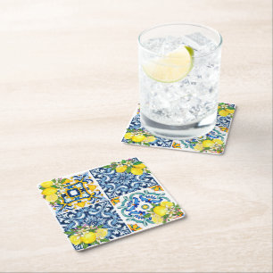 Dessous De Verre Carré Carrelage méditerranéen clair Sicilien Citrus Lemo