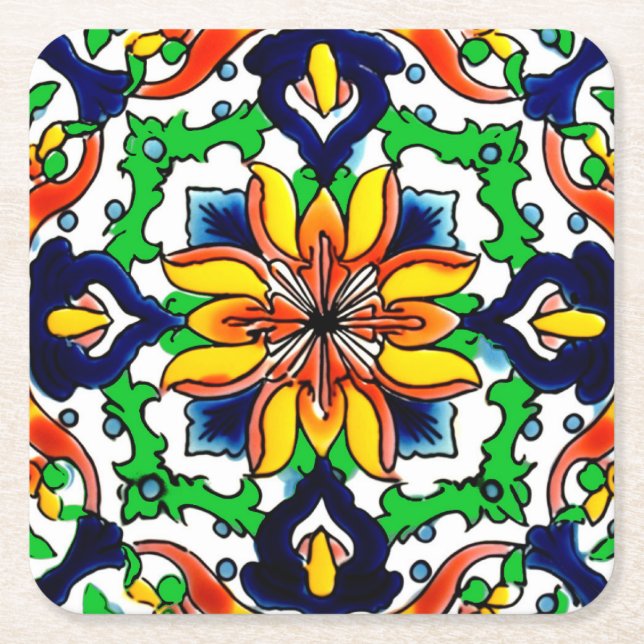 Dessous De Verre Carré Carrelage Talavera Mexicaine No 6 (Devant)