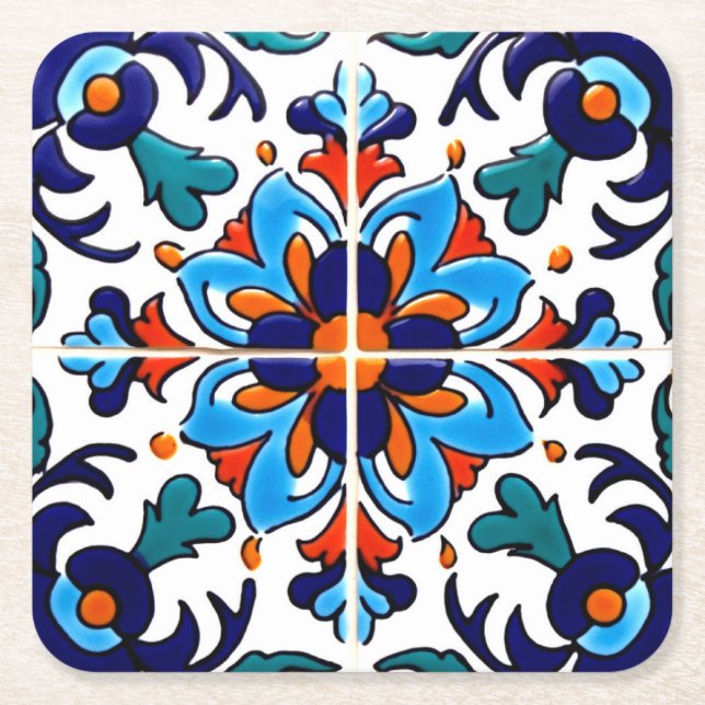 Dessous De Verre Carré Carrelage Talavera Mexicaine No 9 (Devant)