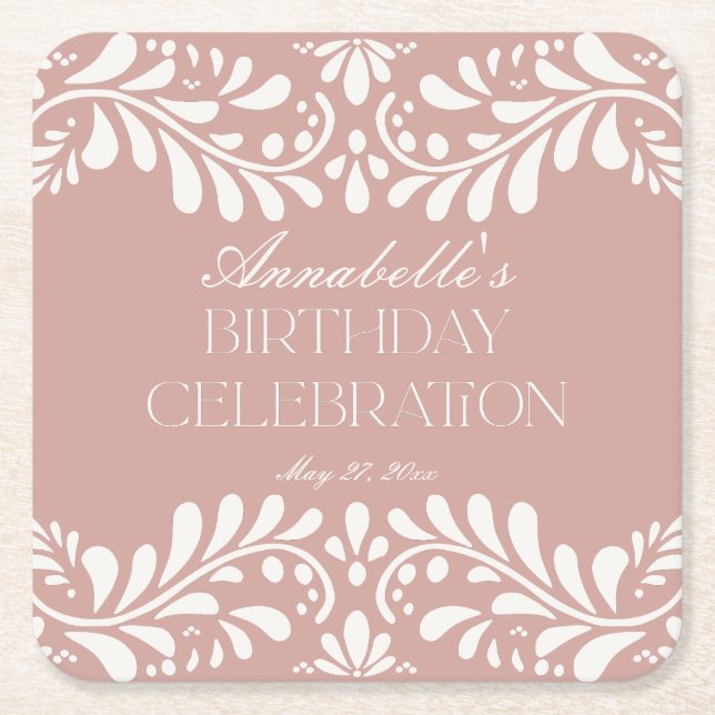 Dessous De Verre Carré Carrelage Talavera rose Espagne fête d'anniversair (Devant)
