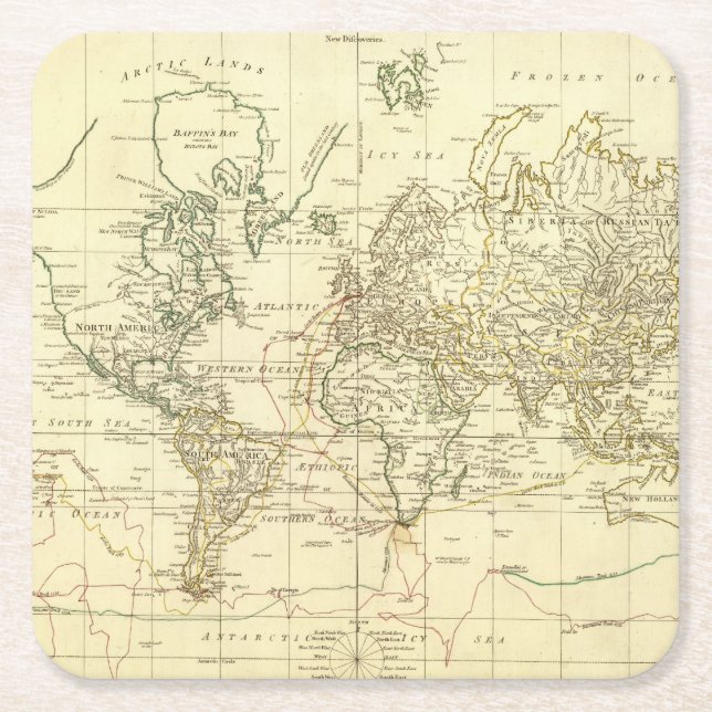 Dessous De Verre Carré Carte 5 du monde (Devant)