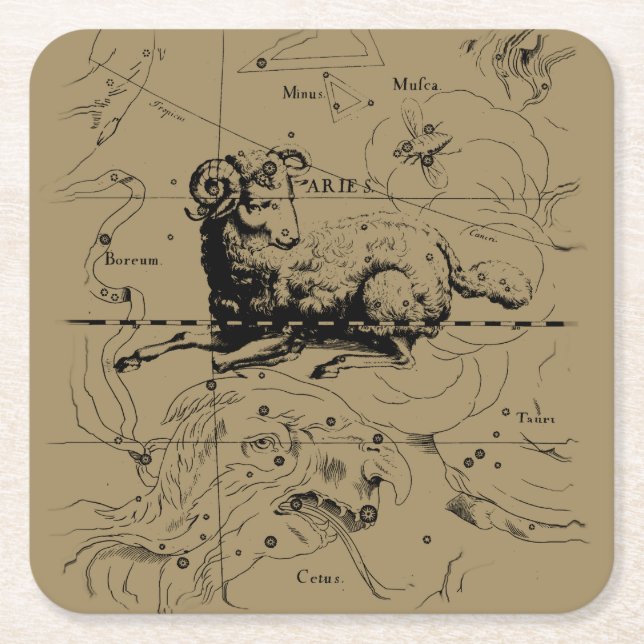 Dessous De Verre Carré Carte Constellation Aries Hevelius 1690 (Devant)