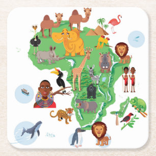 Dessous De Verre Carré Carte d'animaux de l'Afrique