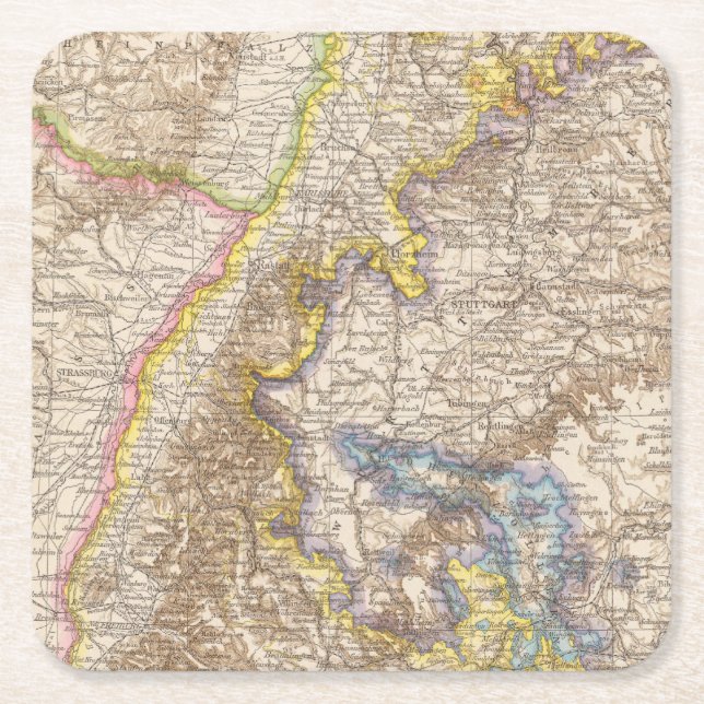 Dessous De Verre Carré Carte d'atlas de Baden Allemagne (Devant)