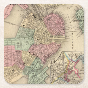 Dessous De Verre Carré Carte de Boston par Mitchell