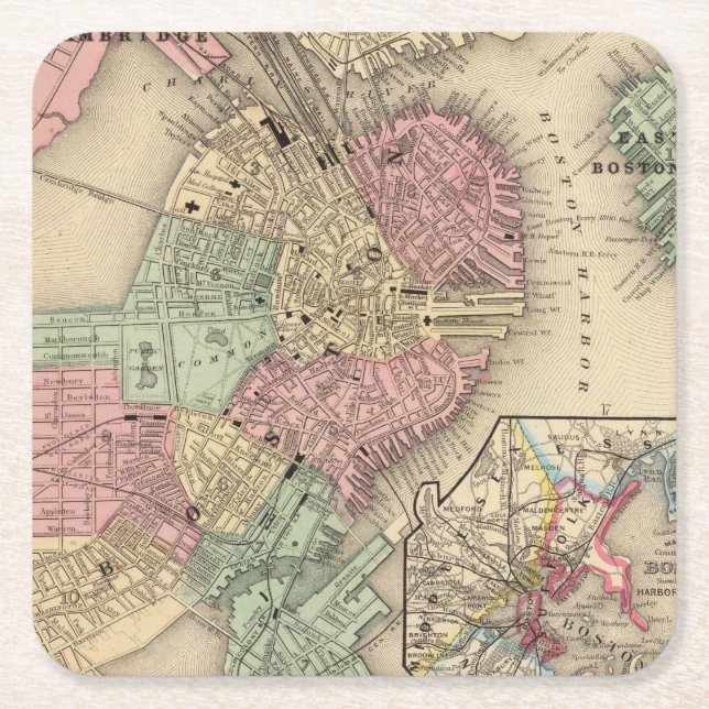 Dessous De Verre Carré Carte de Boston par Mitchell (Devant)