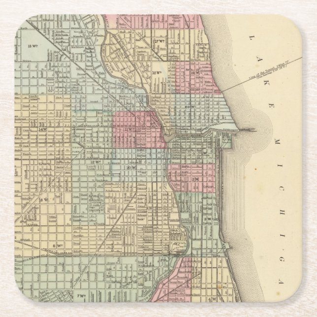 Dessous De Verre Carré Carte de Chicago par Mitchell (Devant)