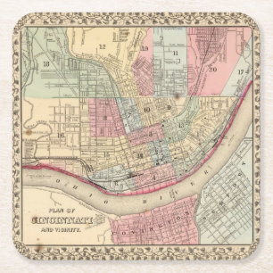 Dessous De Verre Carré Carte de Cincinnati par Mitchell