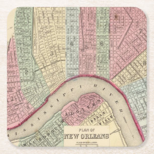 Dessous De Verre Carré Carte de la Nouvelle-Orléans par Mitchell