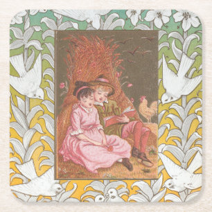 Dessous De Verre Carré Carte de la Saint-Valentin d'époque victorienne an