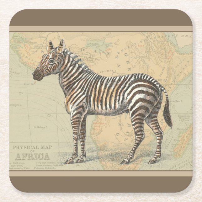 Dessous De Verre Carré Carte de l'Afrique et un zèbre (Devant)