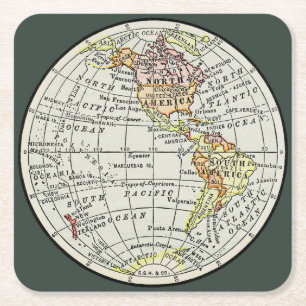 Dessous De Verre Carré Carte de l'hémisphère occidental Globe Travel