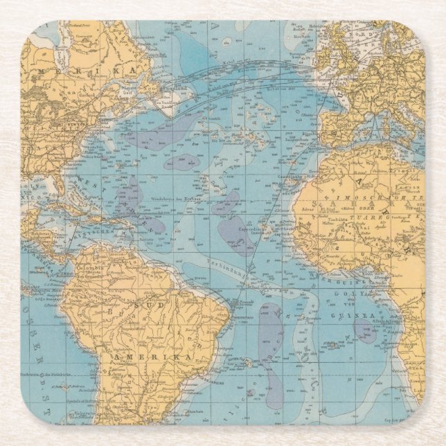 Dessous De Verre Carré Carte de l'Océan Atlantique (Devant)