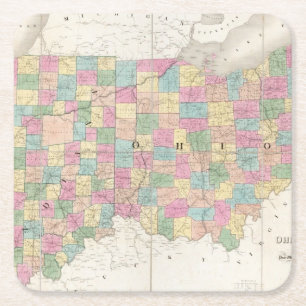 Dessous De Verre Carré Carte de l'Ohio et de l'Indiana