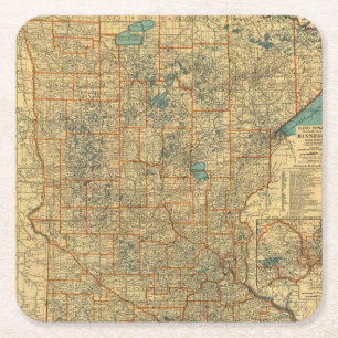 Dessous De Verre Carré Carte de route du Minnesota