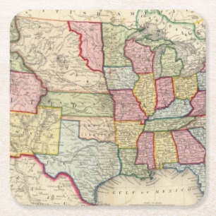 Dessous De Verre Carré Carte des Etats-Unis, et des territoires
