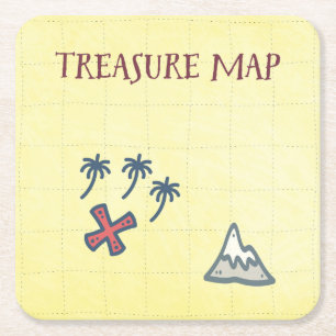 Dessous De Verre Carré Carte des trésors Fête pirate