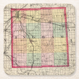 Dessous De Verre Carré Carte du comté d'Ingham, Michigan