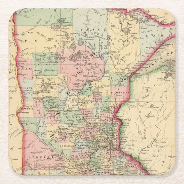 Dessous De Verre Carré Carte du Minnesota par Mitchell (Devant)