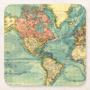 Dessous De Verre Carré Carte du monde avec cartes géographiques américa