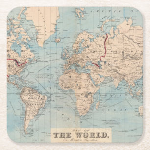 Dessous De Verre Carré Carte du monde sur la projection de Mercator