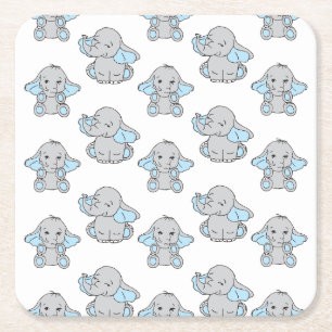 Dessous De Verre Carré Carton d'éléphant Motif dessiné à la main bleue