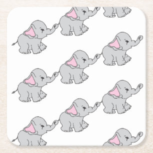 Dessous De Verre Carré Cartoon Motif éléphant à main rose tiré