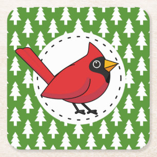 Dessous De Verre Carré Cartoon Red Cardinal