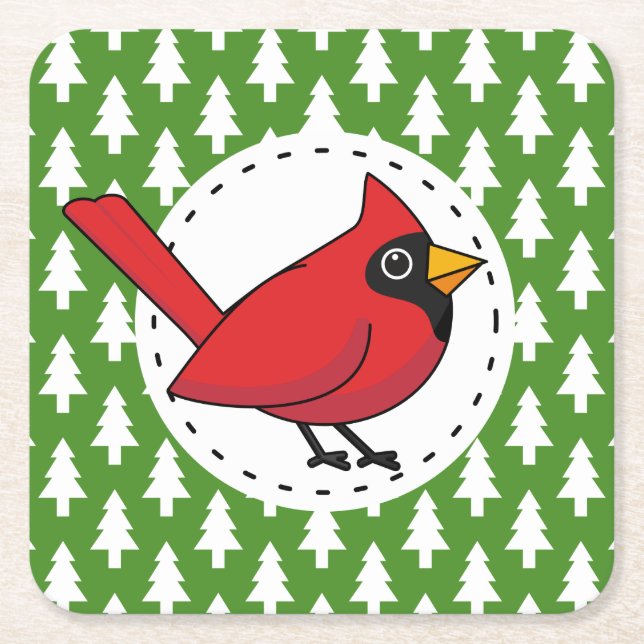 Dessous De Verre Carré Cartoon Red Cardinal (Devant)