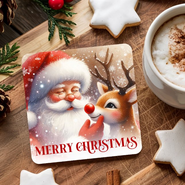 Dessous De Verre Carré Cartoon Santa and Rudolph Cute Christmas Coasters (Cartoon Santa and Rudolph Cute Christmas Coasters)