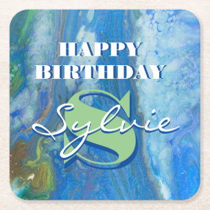 Dessous De Verre Carré Cascade bleue Art acrylique