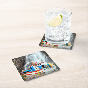 Dessous De Verre Carré Cascade et bateau