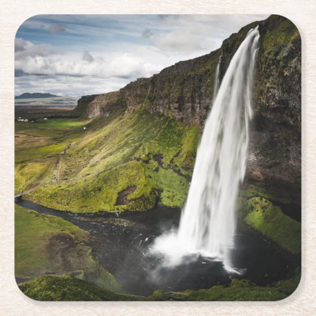 Dessous De Verre Carré Cascade | Islande de Seljalandsfoss (Devant)