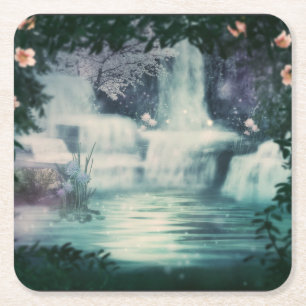 Dessous De Verre Carré Cascader de cascade Imaginaire