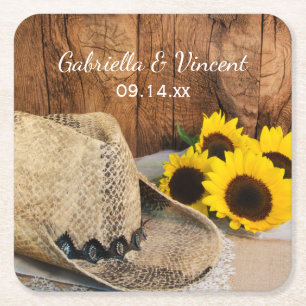 Dessous De Verre Carré Casquette de cowboy, tournesols, Mariage de l'Oues