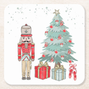 Dessous De Verre Carré Casse-noix, arbre de Noël & cadeaux