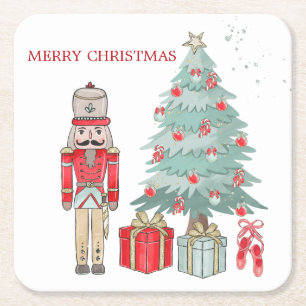 Dessous De Verre Carré Casse-noix, arbre de Noël & cadeaux