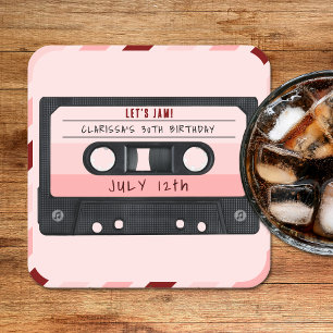 Dessous De Verre Carré Cassette Bande rose Retro Anniversaire