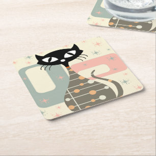 Dessous De Verre Carré Cat du milieu du siècle moderne