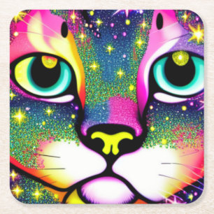 Dessous De Verre Carré Cat Face Close Pop Art