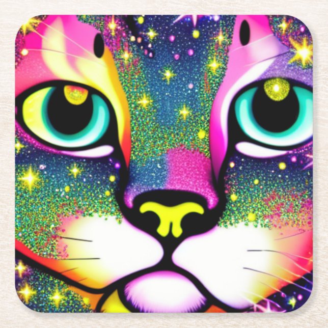 Dessous De Verre Carré Cat Face Close Pop Art (Devant)