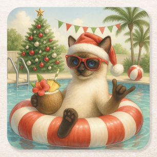 Dessous De Verre Carré Cat Noël Été Juillet Pool Party