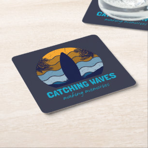 Dessous De Verre Carré Catching Waves Retro Surboard Beach Art