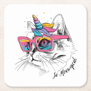Dessous De Verre Carré Caticorn   ainsi Meowgical