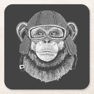 Dessous De Verre Carré Cavalier de moto de chimpanzé