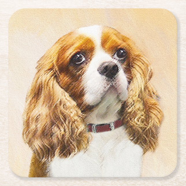 Dessous De Verre Carré Cavalier Le Roi Charles Spaniel Peinture originale (Devant)